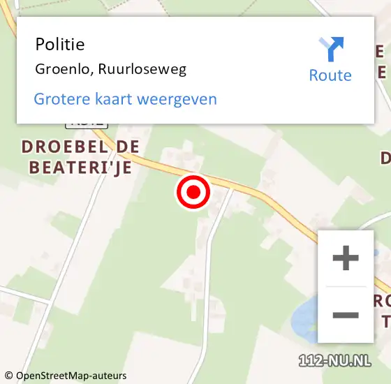Locatie op kaart van de 112 melding: Politie Groenlo, Ruurloseweg op 15 maart 2023 09:59