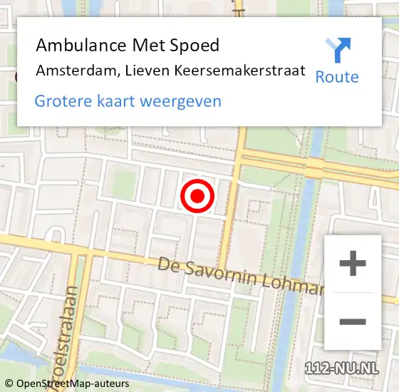 Locatie op kaart van de 112 melding: Ambulance Met Spoed Naar Amsterdam, Lieven Keersemakerstraat op 15 maart 2023 10:33