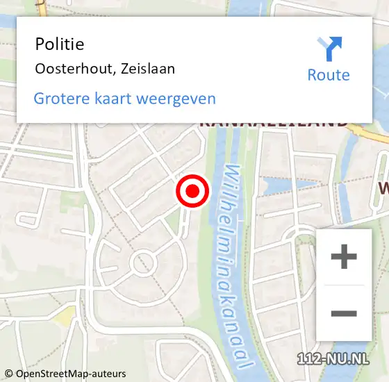 Locatie op kaart van de 112 melding: Politie Oosterhout, Zeislaan op 15 maart 2023 10:46