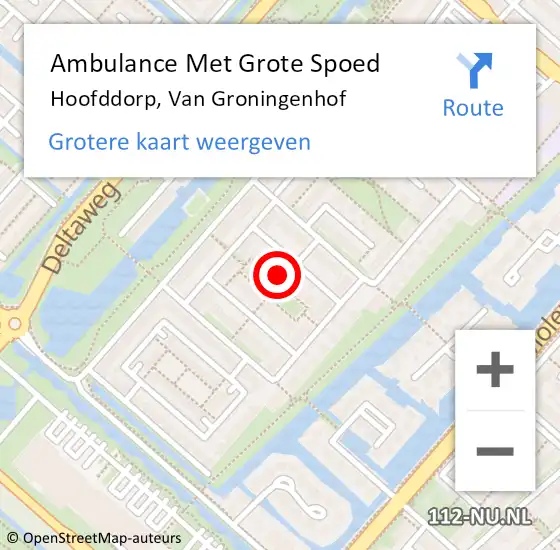 Locatie op kaart van de 112 melding: Ambulance Met Grote Spoed Naar Hoofddorp, Van Groningenhof op 15 maart 2023 11:03