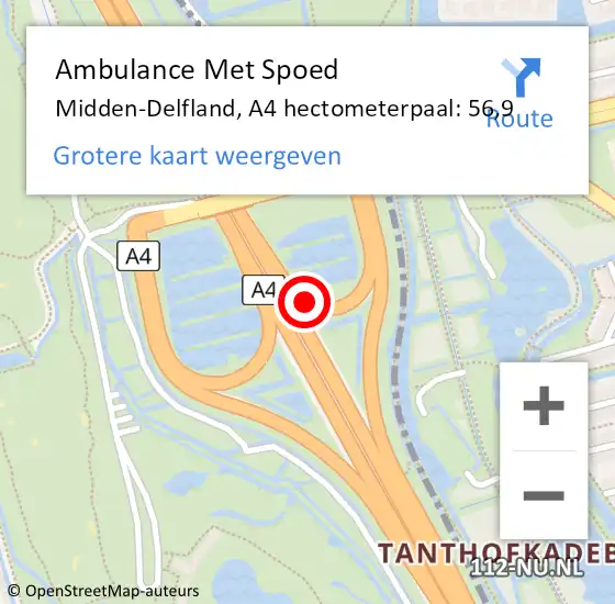 Locatie op kaart van de 112 melding: Ambulance Met Spoed Naar Midden-Delfland, A4 hectometerpaal: 56,9 op 15 maart 2023 11:08