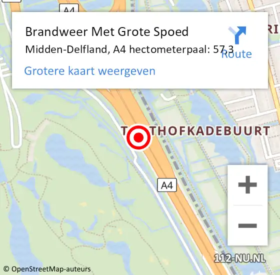 Locatie op kaart van de 112 melding: Brandweer Met Grote Spoed Naar Midden-Delfland, A4 hectometerpaal: 57,3 op 15 maart 2023 11:08
