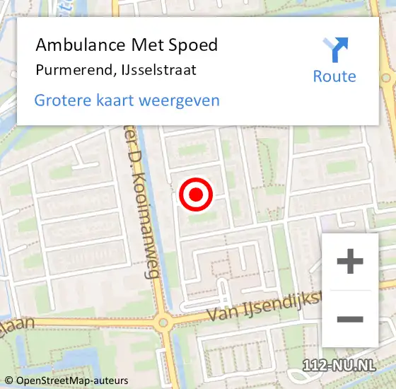 Locatie op kaart van de 112 melding: Ambulance Met Spoed Naar Purmerend, IJsselstraat op 15 maart 2023 11:19