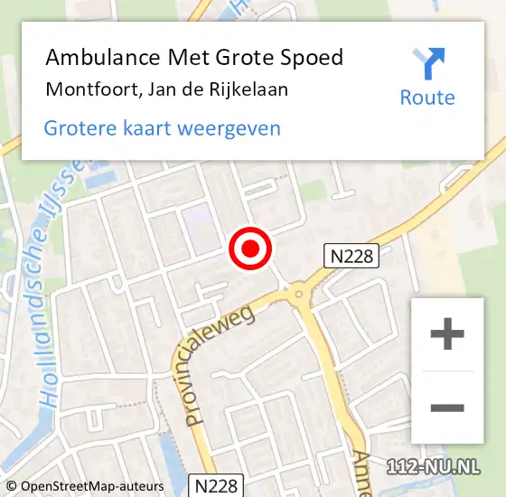 Locatie op kaart van de 112 melding: Ambulance Met Grote Spoed Naar Montfoort, Jan de Rijkelaan op 19 augustus 2014 00:26