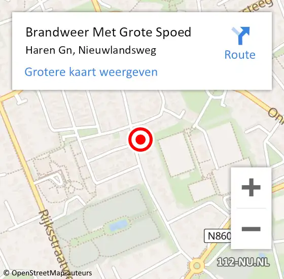 Locatie op kaart van de 112 melding: Brandweer Met Grote Spoed Naar Haren Gn, Nieuwlandsweg op 15 maart 2023 11:37