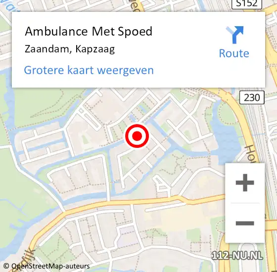 Locatie op kaart van de 112 melding: Ambulance Met Spoed Naar Zaandam, Kapzaag op 15 maart 2023 11:51