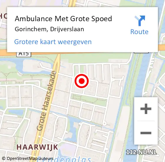 Locatie op kaart van de 112 melding: Ambulance Met Grote Spoed Naar Gorinchem, Drijverslaan op 15 maart 2023 12:58