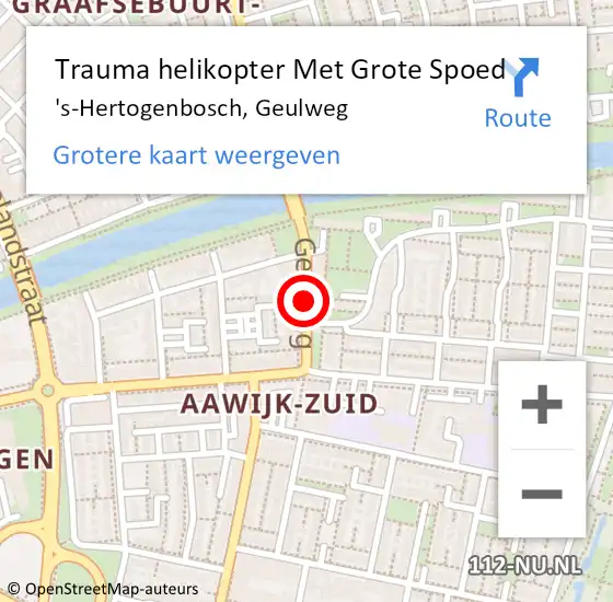 Locatie op kaart van de 112 melding: Trauma helikopter Met Grote Spoed Naar 's-Hertogenbosch, Geulweg op 15 maart 2023 13:05