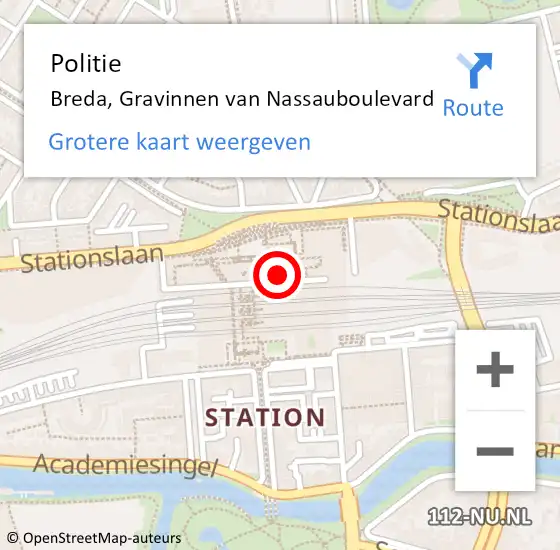 Locatie op kaart van de 112 melding: Politie Breda, Gravinnen van Nassauboulevard op 15 maart 2023 13:45