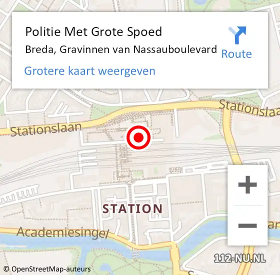 Locatie op kaart van de 112 melding: Politie Met Grote Spoed Naar Breda, Gravinnen van Nassauboulevard op 15 maart 2023 13:56