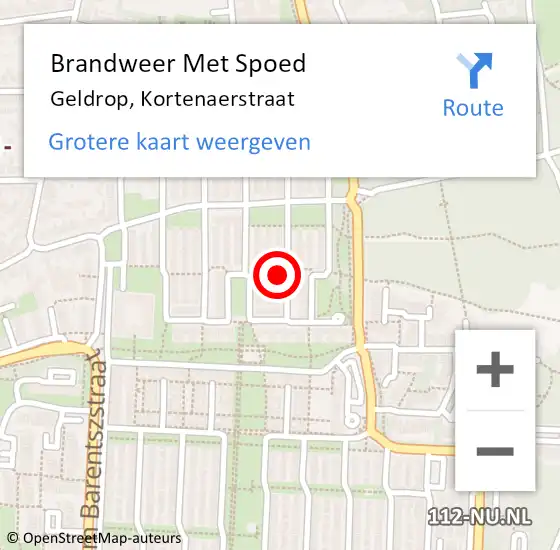 Locatie op kaart van de 112 melding: Brandweer Met Spoed Naar Geldrop, Kortenaerstraat op 15 maart 2023 14:10