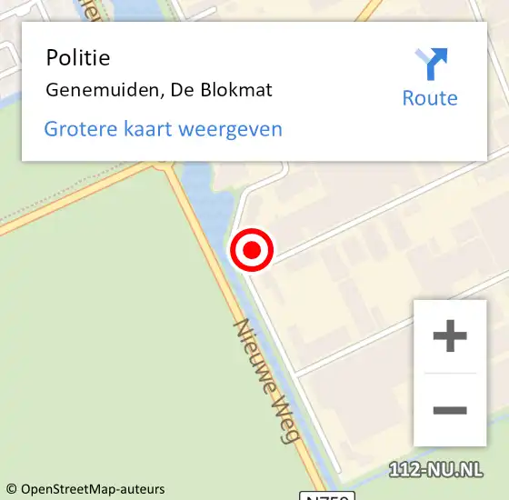 Locatie op kaart van de 112 melding: Politie Genemuiden, De Blokmat op 15 maart 2023 14:17