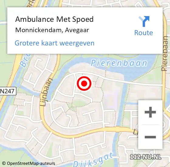 Locatie op kaart van de 112 melding: Ambulance Met Spoed Naar Monnickendam, Avegaar op 15 maart 2023 14:22