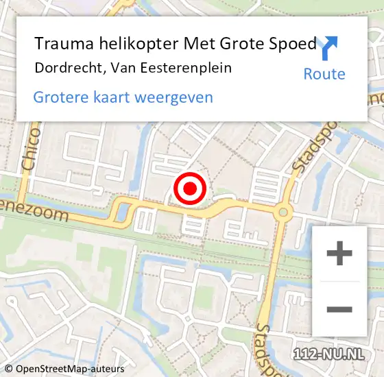 Locatie op kaart van de 112 melding: Trauma helikopter Met Grote Spoed Naar Dordrecht, Van Eesterenplein op 15 maart 2023 14:26