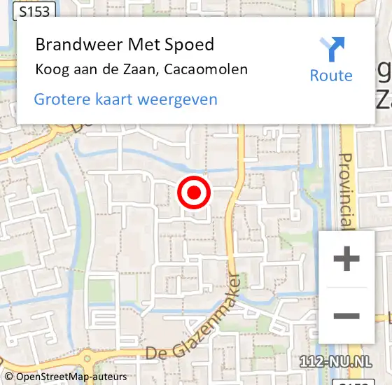 Locatie op kaart van de 112 melding: Brandweer Met Spoed Naar Koog aan de Zaan, Cacaomolen op 15 maart 2023 14:34