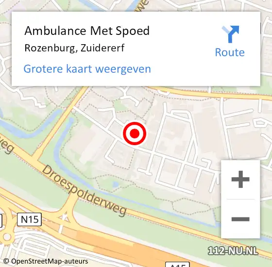 Locatie op kaart van de 112 melding: Ambulance Met Spoed Naar Rozenburg, Zuidererf op 15 maart 2023 14:57