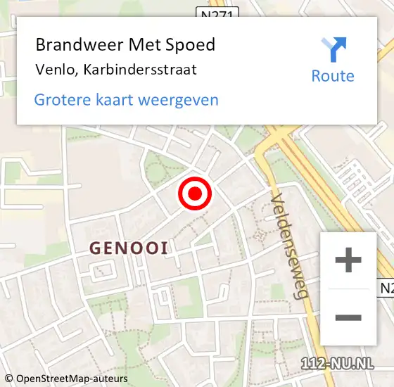 Locatie op kaart van de 112 melding: Brandweer Met Spoed Naar Venlo, Karbindersstraat op 15 maart 2023 15:01