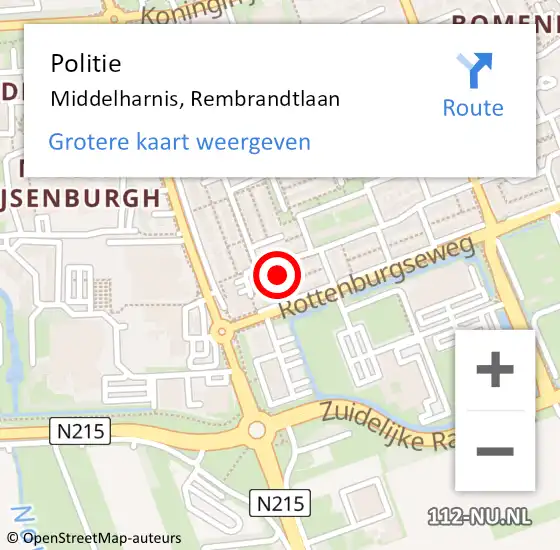 Locatie op kaart van de 112 melding: Politie Middelharnis, Rembrandtlaan op 15 maart 2023 15:09