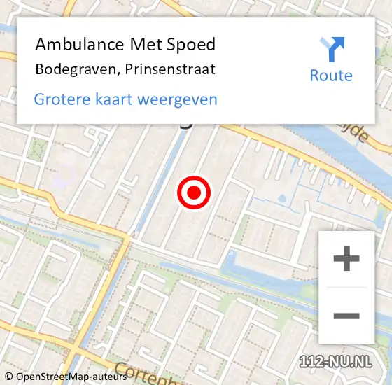 Locatie op kaart van de 112 melding: Ambulance Met Spoed Naar Bodegraven, Prinsenstraat op 15 maart 2023 15:43