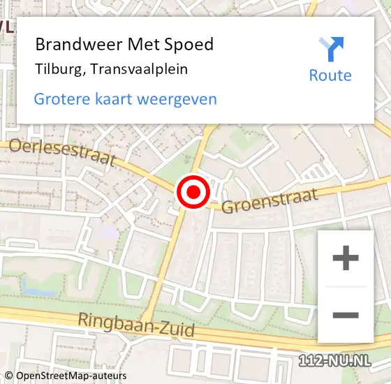 Locatie op kaart van de 112 melding: Brandweer Met Spoed Naar Tilburg, Transvaalplein op 15 maart 2023 16:02