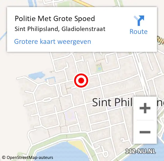 Locatie op kaart van de 112 melding: Politie Met Grote Spoed Naar Sint Philipsland, Gladiolenstraat op 15 maart 2023 16:10