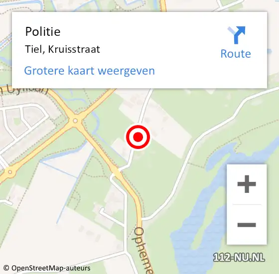 Locatie op kaart van de 112 melding: Politie Tiel, Kruisstraat op 15 maart 2023 16:14