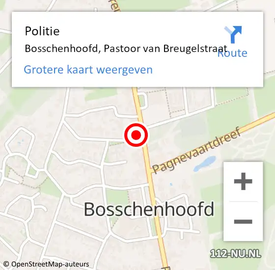 Locatie op kaart van de 112 melding: Politie Bosschenhoofd, Pastoor van Breugelstraat op 15 maart 2023 16:20