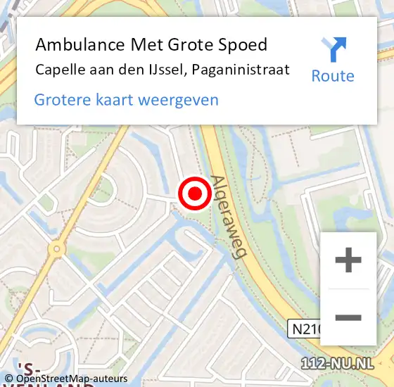 Locatie op kaart van de 112 melding: Ambulance Met Grote Spoed Naar Capelle aan den IJssel, Paganinistraat op 15 maart 2023 16:52