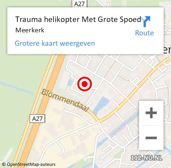 Locatie op kaart van de 112 melding: Trauma helikopter Met Grote Spoed Naar Meerkerk op 15 maart 2023 16:55
