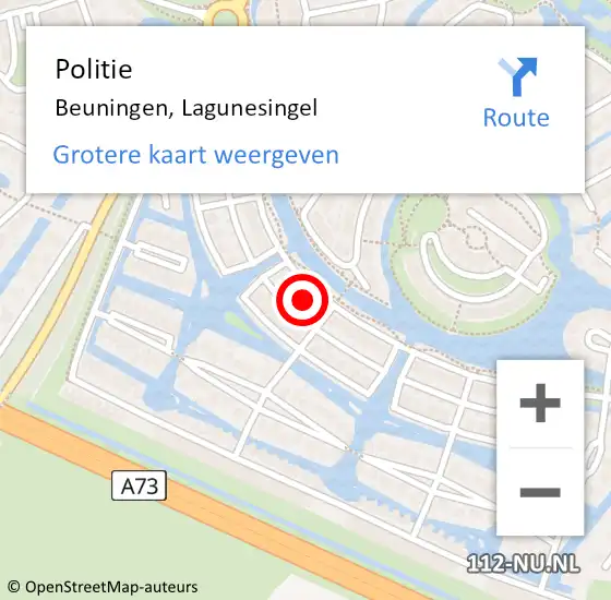 Locatie op kaart van de 112 melding: Politie Beuningen, Lagunesingel op 15 maart 2023 17:02