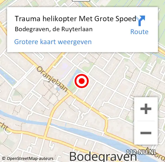 Locatie op kaart van de 112 melding: Trauma helikopter Met Grote Spoed Naar Bodegraven, de Ruyterlaan op 15 maart 2023 17:14