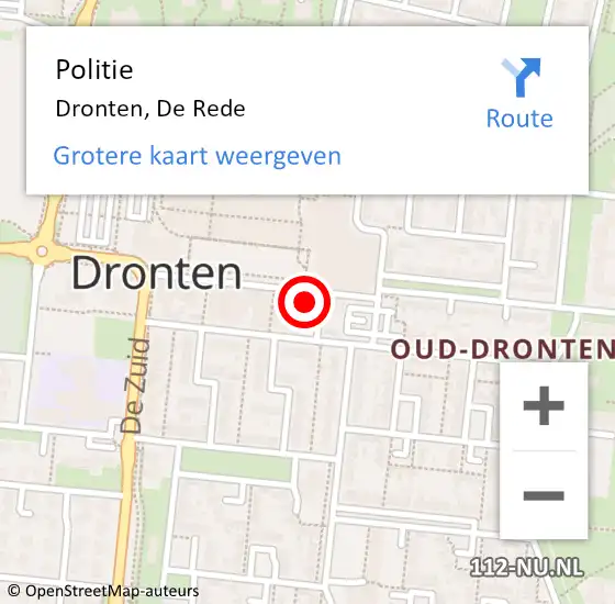 Locatie op kaart van de 112 melding: Politie Dronten, De Rede op 15 maart 2023 17:21