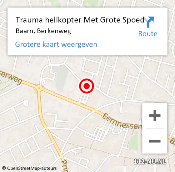 Locatie op kaart van de 112 melding: Trauma helikopter Met Grote Spoed Naar Baarn, Berkenweg op 15 maart 2023 17:52