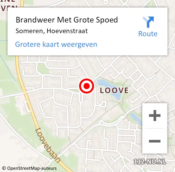 Locatie op kaart van de 112 melding: Brandweer Met Grote Spoed Naar Someren, Hoevenstraat op 15 maart 2023 18:04