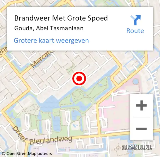 Locatie op kaart van de 112 melding: Brandweer Met Grote Spoed Naar Gouda, Abel Tasmanlaan op 15 maart 2023 18:06