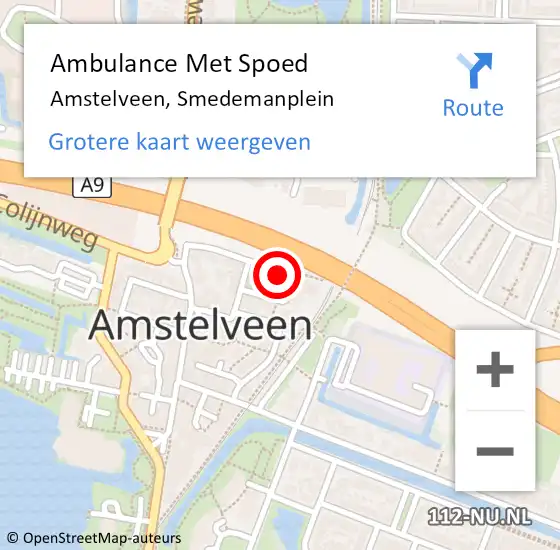 Locatie op kaart van de 112 melding: Ambulance Met Spoed Naar Amstelveen, Smedemanplein op 15 maart 2023 18:10