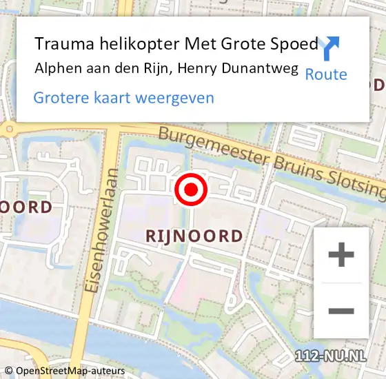 Locatie op kaart van de 112 melding: Trauma helikopter Met Grote Spoed Naar Alphen aan den Rijn, Henry Dunantweg op 15 maart 2023 18:14