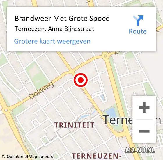 Locatie op kaart van de 112 melding: Brandweer Met Grote Spoed Naar Terneuzen, Anna Bijnsstraat op 15 maart 2023 18:22