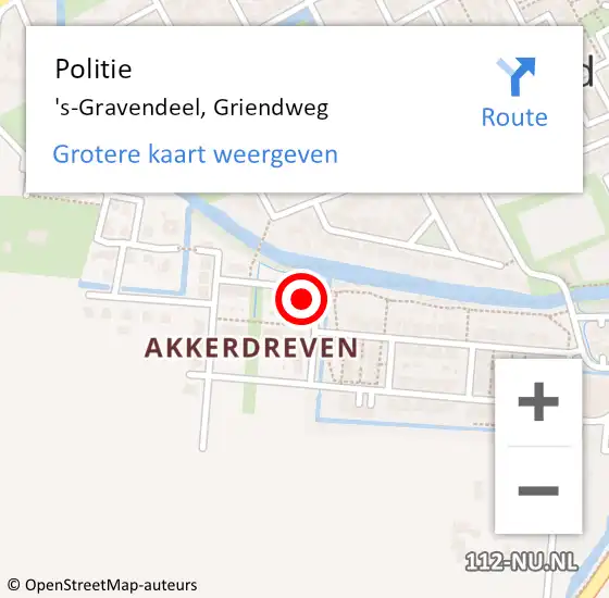 Locatie op kaart van de 112 melding: Politie 's-Gravendeel, Griendweg op 15 maart 2023 18:26