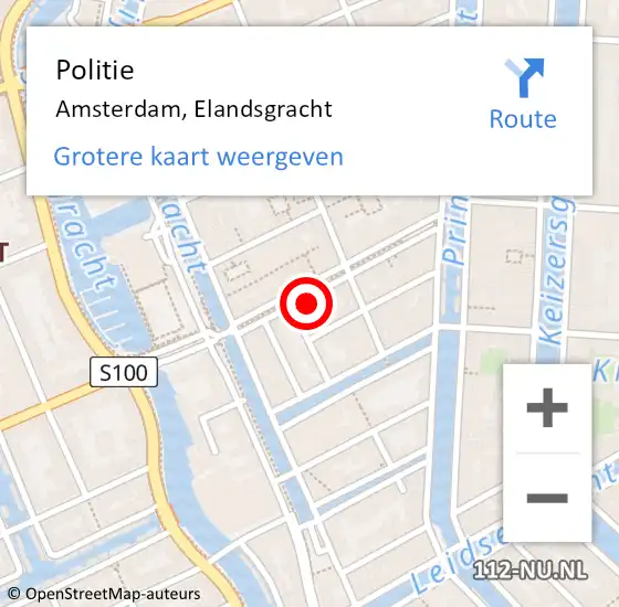 Locatie op kaart van de 112 melding: Politie Amsterdam, Elandsgracht op 15 maart 2023 18:30