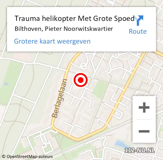 Locatie op kaart van de 112 melding: Trauma helikopter Met Grote Spoed Naar Bilthoven, Pieter Noorwitskwartier op 15 maart 2023 18:31