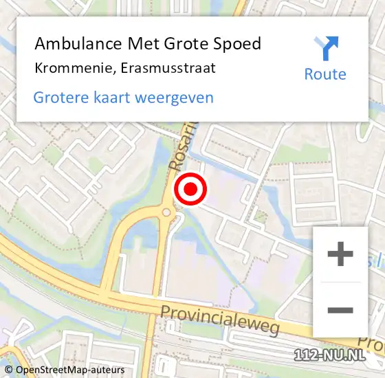 Locatie op kaart van de 112 melding: Ambulance Met Grote Spoed Naar Krommenie, Erasmusstraat op 15 maart 2023 19:27