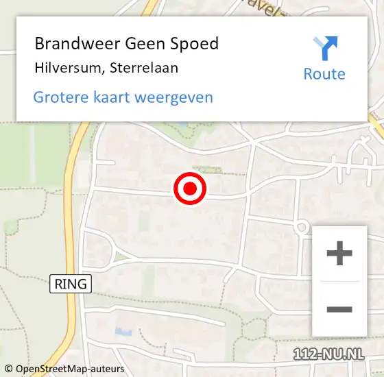 Locatie op kaart van de 112 melding: Brandweer Geen Spoed Naar Hilversum, Sterrelaan op 15 maart 2023 19:31