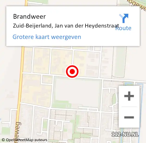 Locatie op kaart van de 112 melding: Brandweer Zuid-Beijerland, Jan van der Heydenstraat op 15 maart 2023 19:39