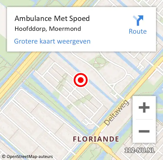 Locatie op kaart van de 112 melding: Ambulance Met Spoed Naar Hoofddorp, Moermond op 15 maart 2023 19:52