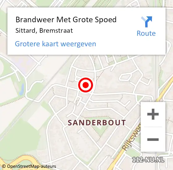 Locatie op kaart van de 112 melding: Brandweer Met Grote Spoed Naar Sittard, Bremstraat op 15 maart 2023 20:37