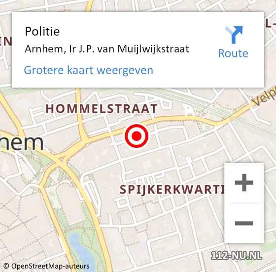 Locatie op kaart van de 112 melding: Politie Arnhem, Ir J.P. van Muijlwijkstraat op 15 maart 2023 20:58