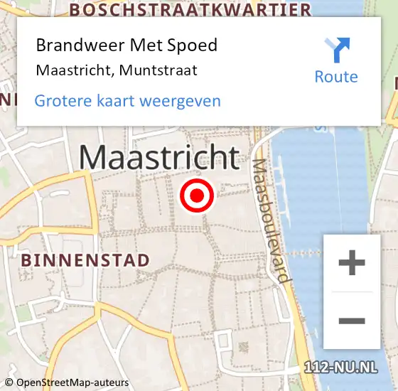 Locatie op kaart van de 112 melding: Brandweer Met Spoed Naar Maastricht, Muntstraat op 15 maart 2023 20:58