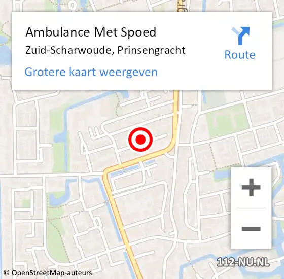 Locatie op kaart van de 112 melding: Ambulance Met Spoed Naar Zuid-Scharwoude, Prinsengracht op 15 maart 2023 21:25