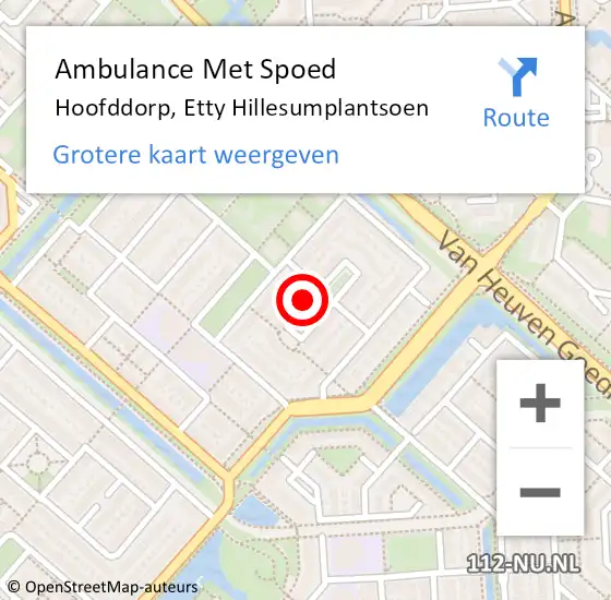 Locatie op kaart van de 112 melding: Ambulance Met Spoed Naar Hoofddorp, Etty Hillesumplantsoen op 15 maart 2023 21:32